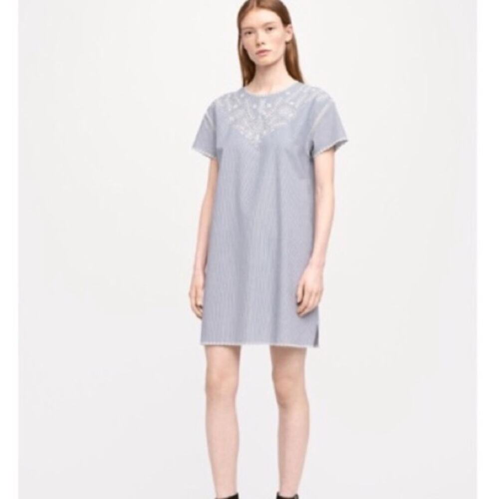 Rag & bone Sahara embroidered striped shirt dress blue white sz M